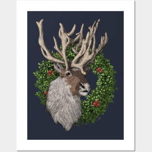 Reindeer with Wreath Posters and Art